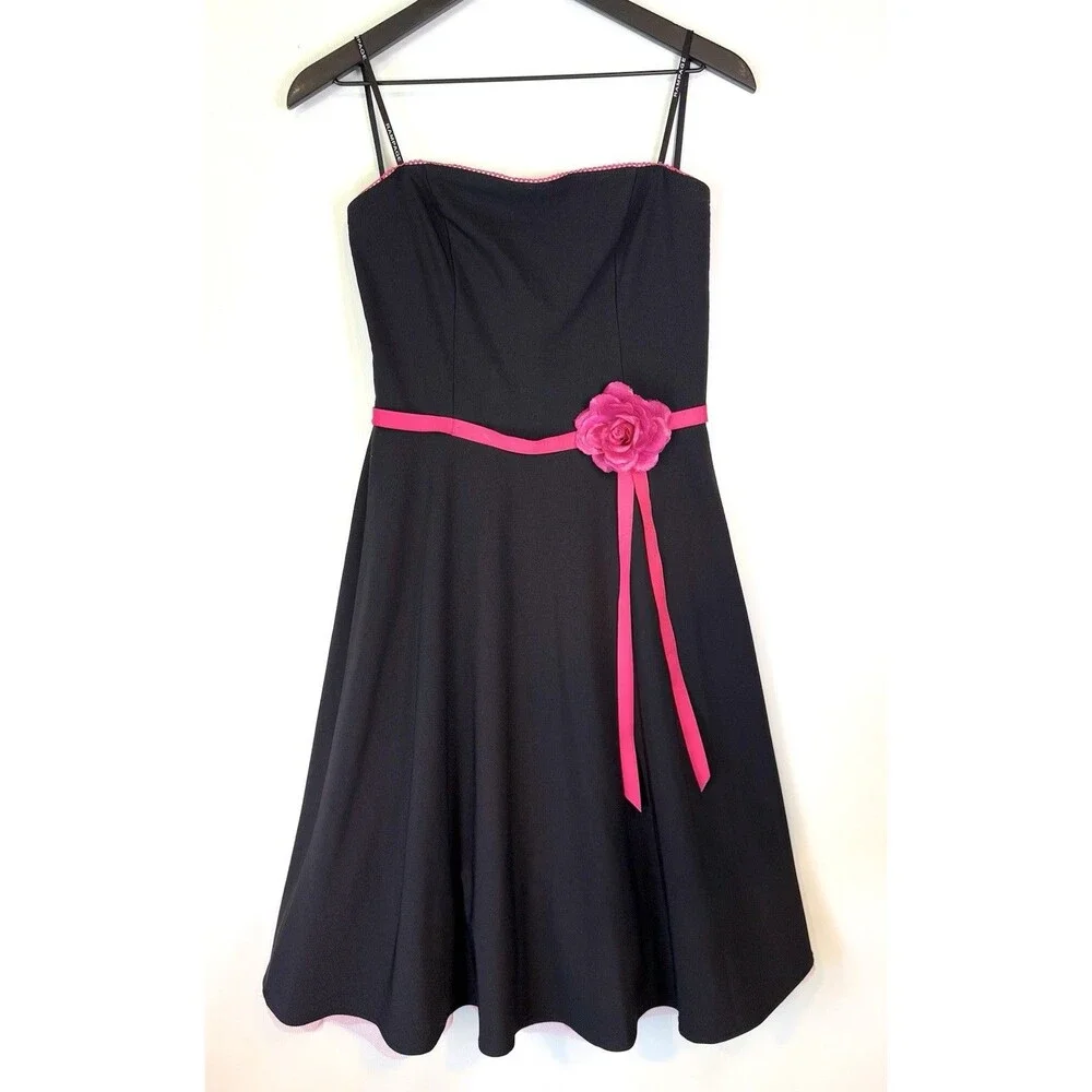 Vintage Rampage Strapless Dress Size 9 Pink Black Whimsi Goth A-Line 90s Y2K